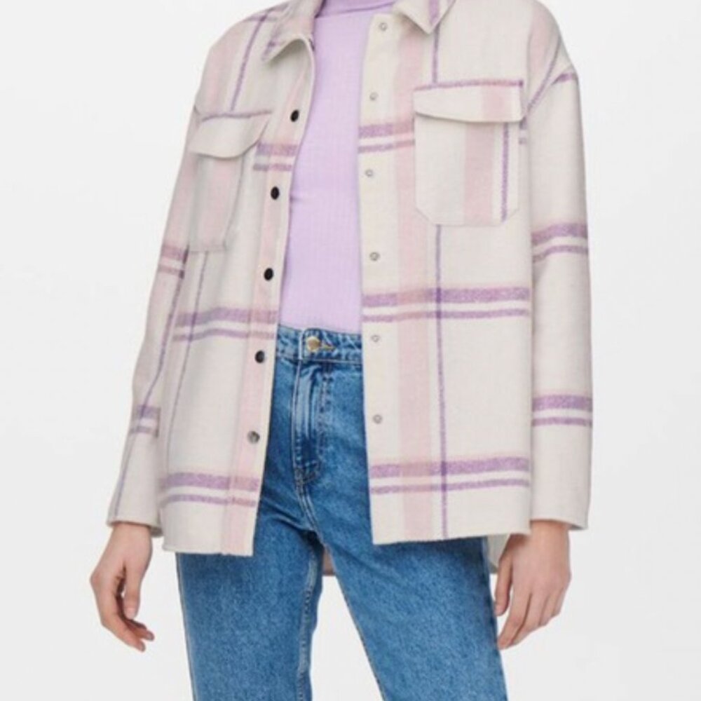 NWOT ONLY Pastel Pink and Purple Plaid Shirt Jacket